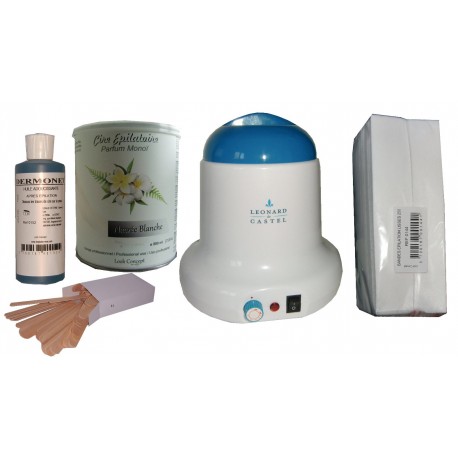 Kit épilation NACREE BLANCHE Pot 800 ml Cire jetable, huile, bandes