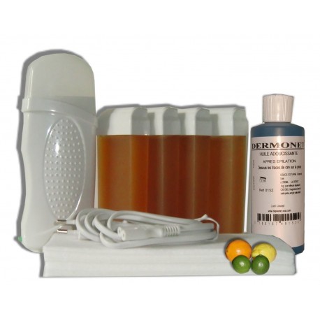 Kit épilation, chauffe cire 4 x 100 ml MIEL AGRUMES - Bandes, Cire à épiler, Huile