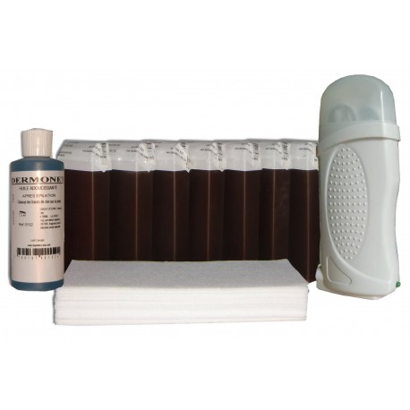 Kit épilation - 7x100 ml cire à épiler CHOCOLAT, bandes lisses, huile