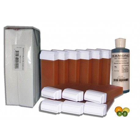 AGRUMES MIEL - 12 Recharges de cire à épiler + 250 Bandes + Huile