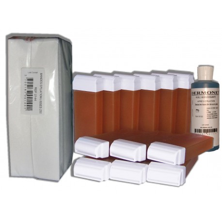Miel - 12 Recharges de cire à épiler + 250 Bandes + Huile